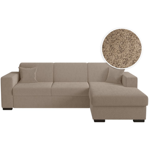 LOUNGITUDE Canapé d'angle FUJI XL convertible avec coffre en tissu bouclette - Angle droit - Taupe pas cher
