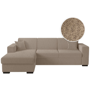 LOUNGITUDE Canapé d'angle FUJI XL convertible avec coffre en tissu bouclette - Angle gauche - Taupe pas cher