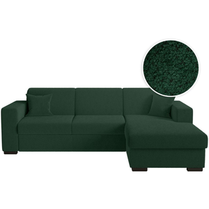 LOUNGITUDE Canapé d'angle FUJI XL convertible avec coffre en tissu bouclette - Angle droit - Vert pas cher