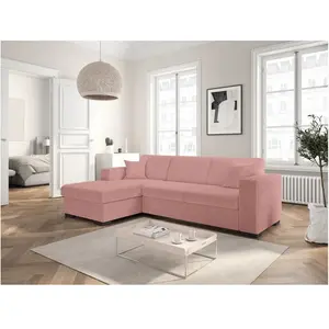 LOUNGITUDE Canapé d'angle FUJI XL convertible avec coffre en tissu bouclette - Angle gauche - Rose pas cher