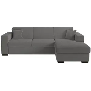 LOUNGITUDE Canapé d'angle FUJI XL convertible avec coffre en tissu bouclette - Angle droit - Gris pas cher