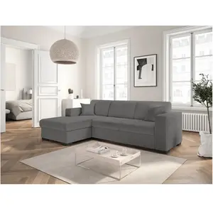 LOUNGITUDE Canapé d'angle FUJI XL convertible avec coffre en tissu bouclette - Angle gauche - Gris pas cher