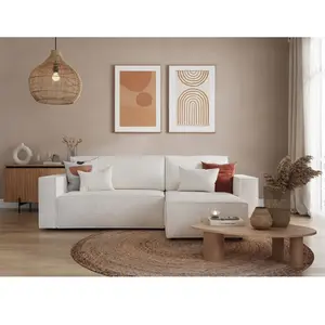 LOUNGITUDE CLARISSE - Canapé d'angle convertible réversible avec coffre en tissu bouclette - Blanc pas cher