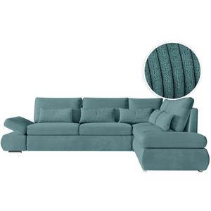 LOUNGITUDE Canapé d'angle réversible SEBASTIAN convertible avec coffre en velours côtelé - Bleu clair pas cher
