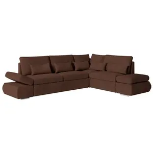 LOUNGITUDE Canapé d'angle réversible SEBASTIAN convertible avec coffre en velours côtelé - Marron pas cher