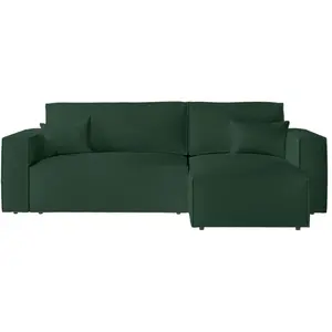 LOUNGITUDE CLARISSE - Canapé d'angle convertible réversible avec coffre en tissu bouclette - Vert pas cher