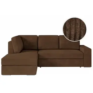 LOUNGITUDE ADEN - Canapé d'angle convertible avec coffre en velours côtelé - Angle gauche - Marron pas cher