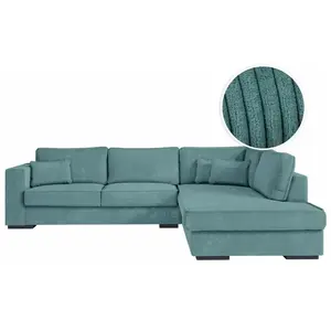LOUNGITUDE Canapé d'angle BELAMI 4 places XXL en velours côtelé - Angle droit - Bleu clair pas cher