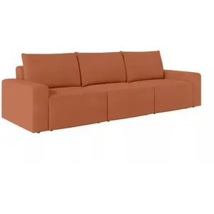 LOUNGITUDE Canapé droit fixe 3 places ROMANE en velours côtelé - Terracotta pas cher