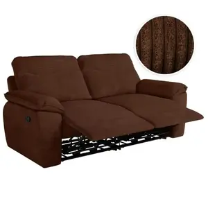 LOUNGITUDE Canapé de relaxation manuel ROSS 3 places en velours côtelé - Marron pas cher