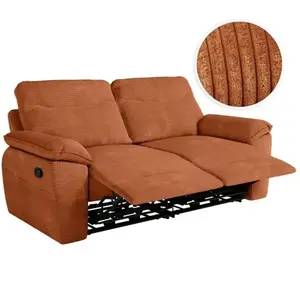 LOUNGITUDE Canapé de relaxation manuel ROSS 3 places en velours côtelé - Terracotta pas cher