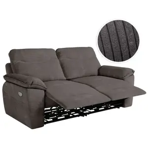 LOUNGITUDE Canapé de relaxation électrique ROSS 3 places en velours côtelé - Gris pas cher