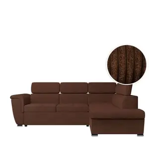 LOUNGITUDE Canapé d'angle PAOLA convertible avec coffre en velours côtelé - Angle droit - Marron pas cher