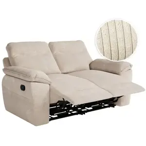 LOUNGITUDE Canapé de relaxation manuel ROSS 2 places en velours côtelé - Beige pas cher
