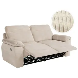 LOUNGITUDE Canapé de relaxation électrique ROSS 3 places en velours côtelé - Beige pas cher