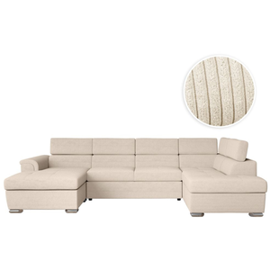 LOUNGITUDE Canapé panoramique PAOLA convertible avec 2 coffres en velours côtelé - Beige