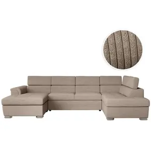 LOUNGITUDE Canapé panoramique 6 places PAOLA convertible avec 2 coffres en velours côtelé - Taupe pas cher