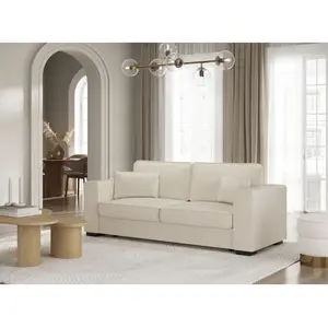 LOUNGITUDE Canapé droit fixe 3 places BELAMI en tissu - Beige pas cher