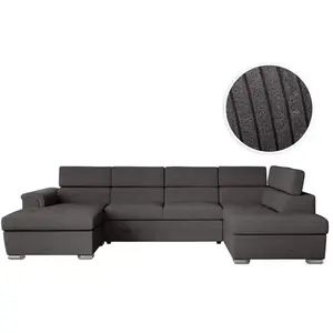LOUNGITUDE Canapé panoramique 6 places PAOLA convertible avec 2 coffres en velours côtelé - Gris pas cher