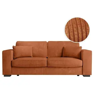 LOUNGITUDE Canapé droit fixe 3 places BELAMI en velours côtelé - Terracotta pas cher