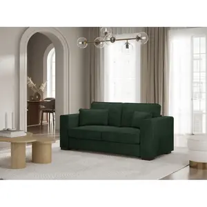 LOUNGITUDE Canapé droit fixe 2 places BELAMI en velours côtelé - Vert foncé pas cher
