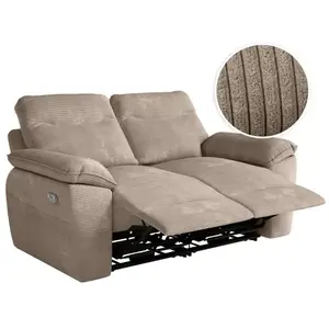 LOUNGITUDE Canapé de relaxation électrique ROSS 2 places en velours côtelé - Taupe pas cher