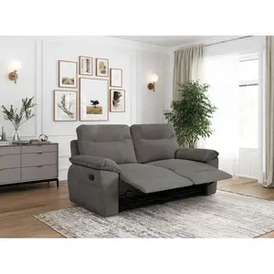 LOUNGITUDE Canapé de relaxation manuel ROSS 3 places en velours côtelé - Gris pas cher