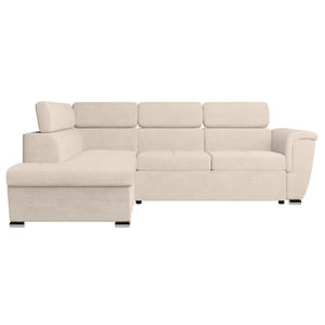 LOUNGITUDE Canapé d'angle PAOLA convertible avec coffre en velours côtelé - Angle gauche - Beige pas cher