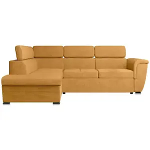 LOUNGITUDE Canapé d'angle PAOLA convertible avec coffre en velours côtelé - Angle gauche - Jaune