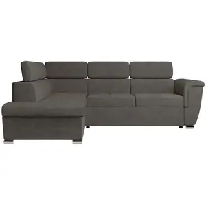 LOUNGITUDE Canapé d'angle PAOLA convertible avec coffre en velours côtelé - Angle gauche - Gris pas cher