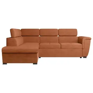 LOUNGITUDE Canapé d'angle PAOLA convertible avec coffre en velours côtelé - Angle gauche - Terracotta pas cher