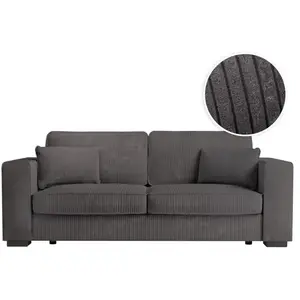 LOUNGITUDE Canapé droit fixe 3 places BELAMI en velours côtelé - Gris foncé pas cher