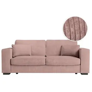 LOUNGITUDE Canapé droit fixe 3 places BELAMI en velours côtelé - Rose pas cher