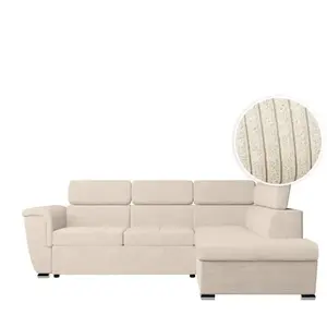 LOUNGITUDE Canapé d'angle PAOLA convertible avec coffre en velours côtelé - Angle droit - Beige pas cher