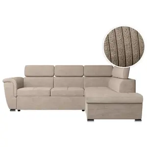 LOUNGITUDE Canapé d'angle PAOLA convertible avec coffre en velours côtelé - Angle droit - Taupe pas cher