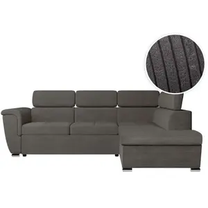 LOUNGITUDE Canapé d'angle PAOLA convertible avec coffre en velours côtelé - Angle droit - Gris pas cher