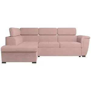LOUNGITUDE Canapé d'angle PAOLA convertible avec coffre en velours côtelé - Angle gauche - Rose