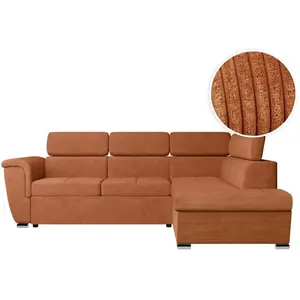 LOUNGITUDE Canapé d'angle PAOLA convertible avec coffre en velours côtelé - Angle droit - Terracotta pas cher