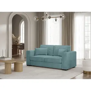 LOUNGITUDE Canapé droit fixe 2 places BELAMI en velours côtelé - Bleu clair pas cher