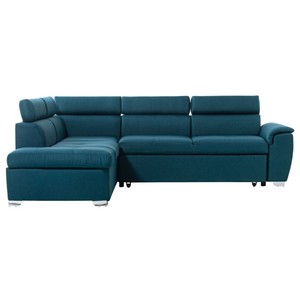 LOUNGITUDE Canapé d'angle convertible PAOLA 4 places avec coffre en tissu - Bleu - Angle Gauche pas cher