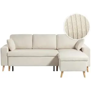 LOUNGITUDE Canapé d'angle MARIA SCANDINAVE réversible convertible avec coffre en velours côtelé - Beige pas cher