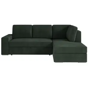 LOUNGITUDE Aden - Canapé D'angle Convertible Avec Coffre En Velours Côtelé - Angle Droit - Vert Foncé