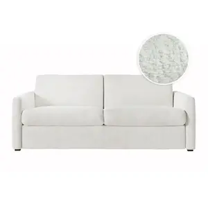 LOUNGITUDE Canapé convertible express AGATHE 140x190cm en tissu bouclette - Matelas épaisseur 13cm - Blanc pas cher