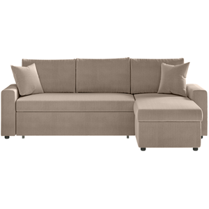 Canapé d'angle 3 places MARIA réversible, convertible avec coffre en velours côtelé - Taupe - L227 x P146 x H81cm - LOUNGITUDE pas cher