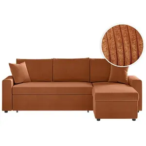 LOUNGITUDE MARIA - Canapé d'angle réversible, convertible en velours côtelé large avec coffre - Terracotta pas cher