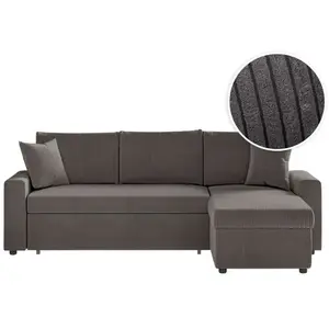 LOUNGITUDE MARIA - Canapé d'angle réversible, convertible en velours côtelé avec coffre - Gris foncé pas cher