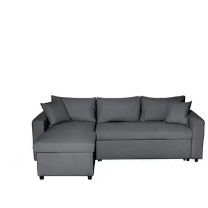 LOUNGITUDE Canapé d'angle 4 places Convertible et Réversible MARIA avec Coffre en tissu - Gris foncé pas cher