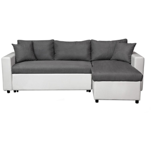 LOUNGITUDE Canapé d'angle 4 places Convertible et Réversible MARIA en simili et microfibre - Blanc/Gris pas cher