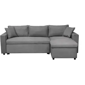 LOUNGITUDE Canapé d'angle 4 places Convertible et Réversible MARIA avec Coffre en microfibre - Gris pas cher