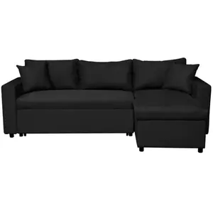 LOUNGITUDE Canapé d'angle 4 places Convertible et Réversible MARIA avec Coffre en simili et microfibre - Noir pas cher